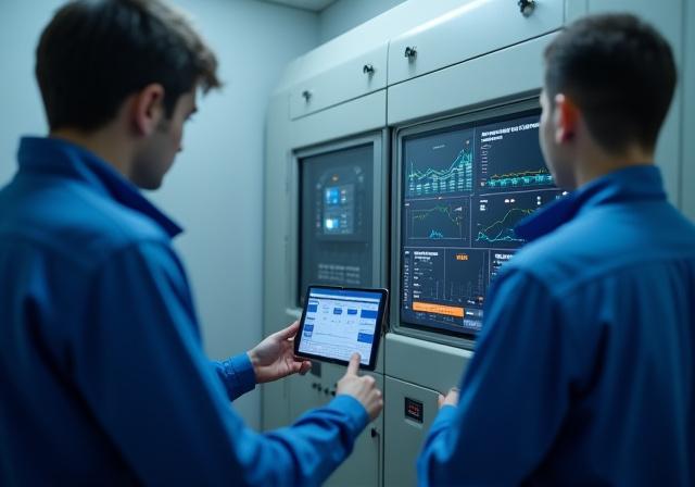 فنيون يعملون على نظام شبكة ذكية في الرياض